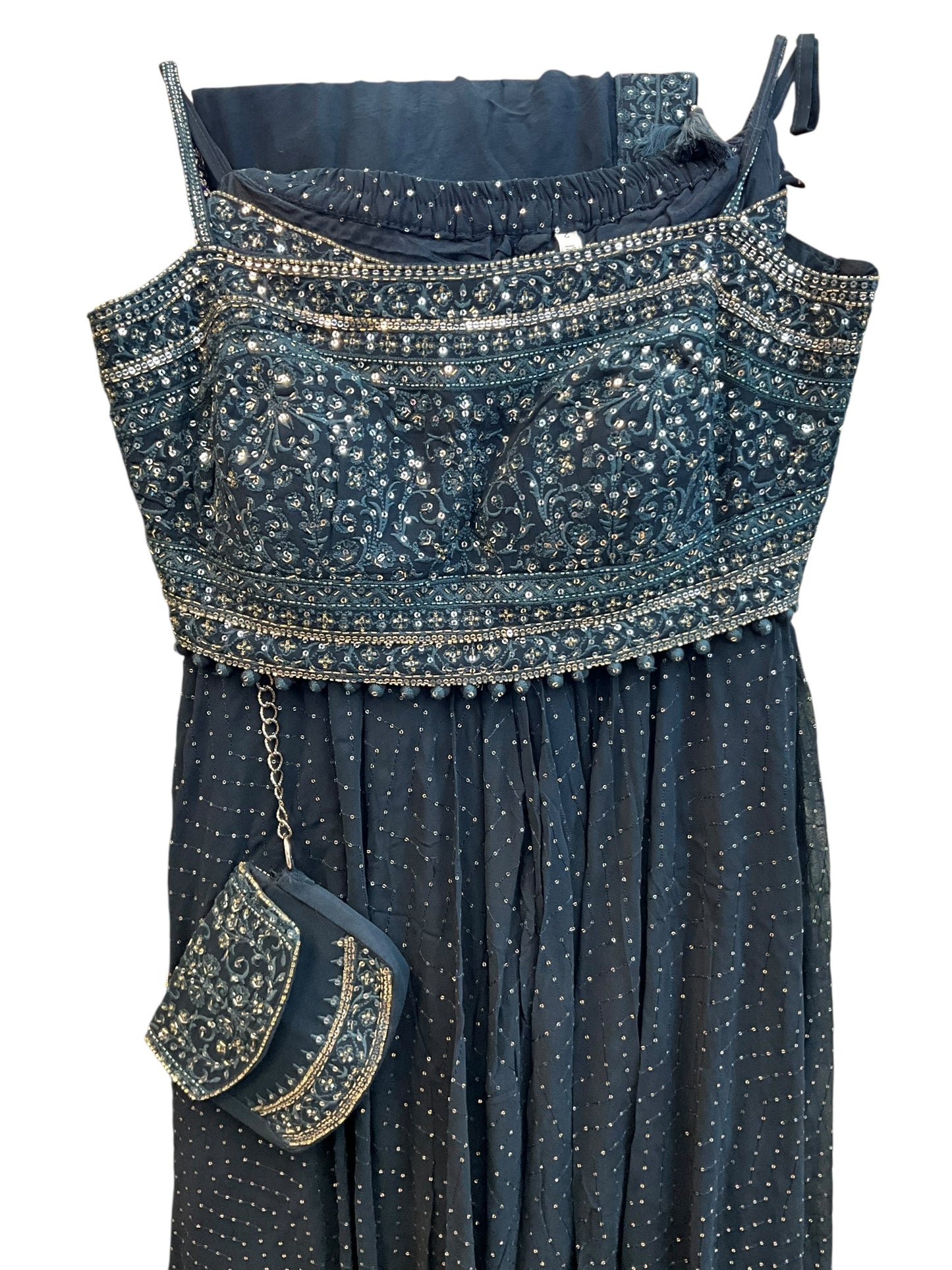 Dark Teal - Designer Ladies Short Top Palazzo Trousers Suit - Size 10 (36") - VMK ARPITA CP