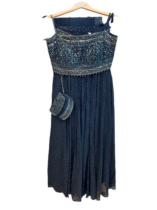 Dark Teal - Designer Ladies Short Top Palazzo Trousers Suit - Size 10 (36") - VMK ARPITA CP