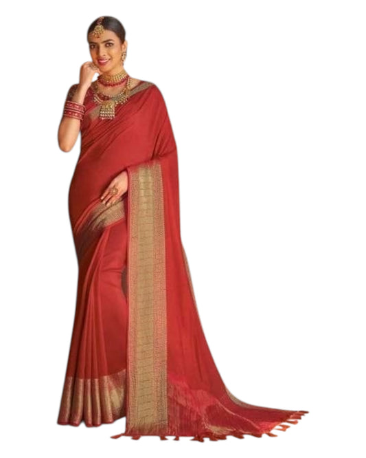 Coral Pink - Handloom - Banarasi Crepe Saree with Blouse Piece - JOHJAN47001 10VY25
