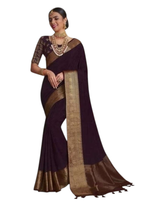 Dark Wine - Handloom - Banarasi Crepe Saree with Blouse Piece - JOHJAN47005 10VY25