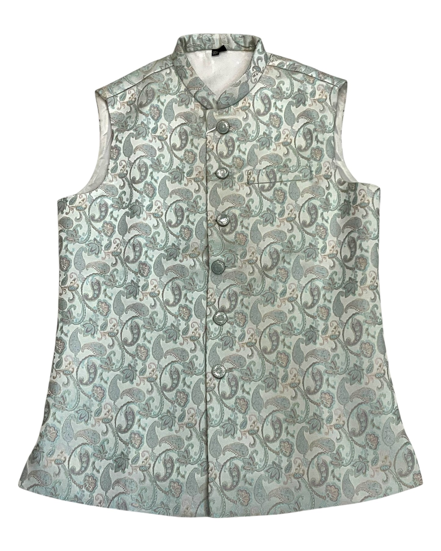Pastel Green with Light Pink & Gold Thread Brocade - Premium Mens Waistcoat - VNS-JKT7910/2 10KJ25