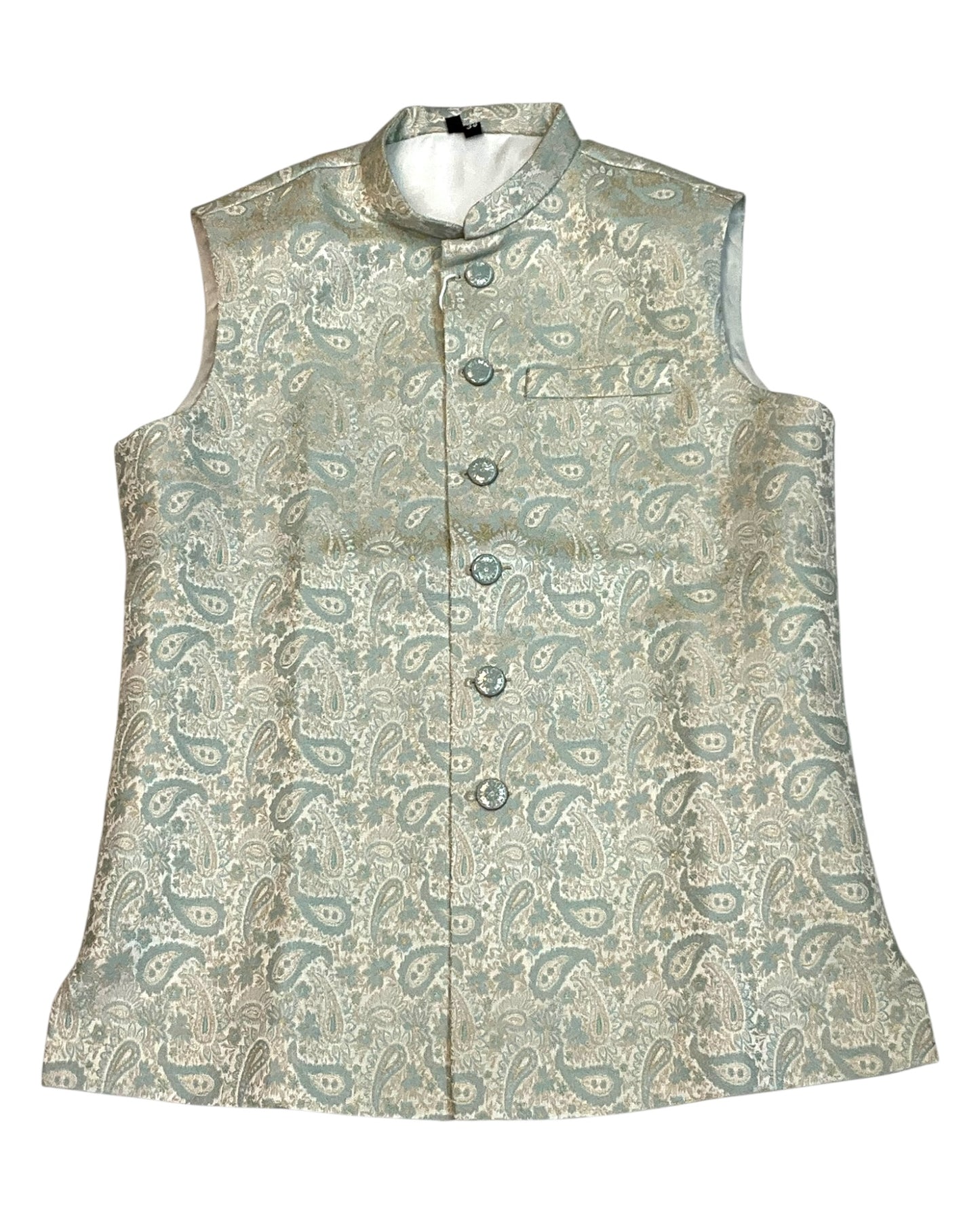 Cream with Light Turquoise & Gold Thread Brocade - Premium Mens Waistcoat - VNS-JKT7908/1 10KJ25