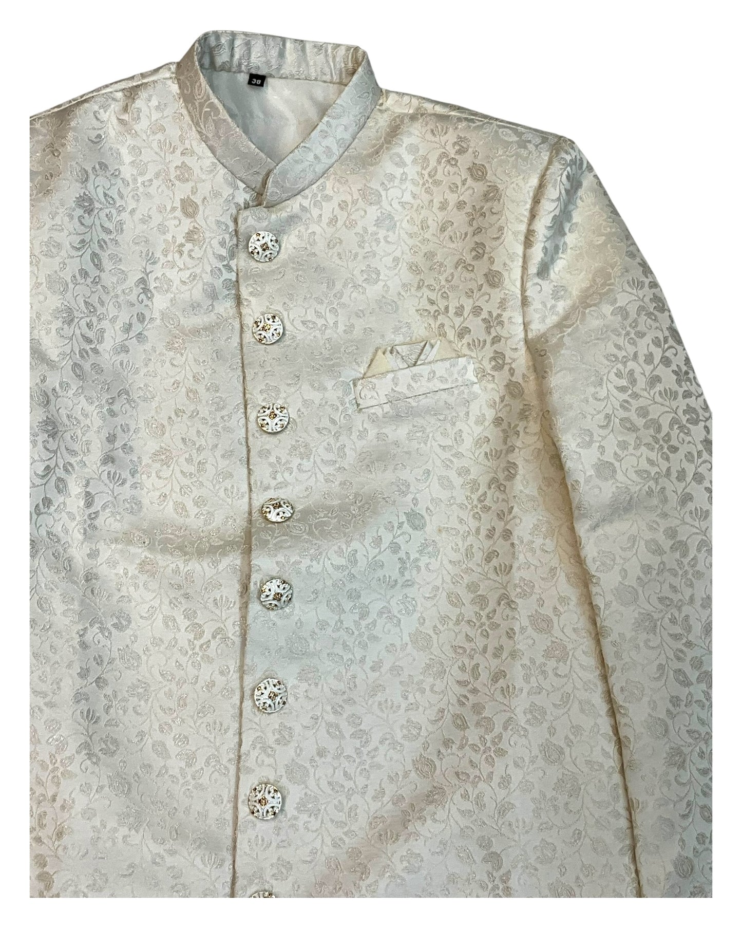Off White / Cream - Classic Self Brocade Sherwani with Fancy Buttons - VNS-SHR16 10TA25