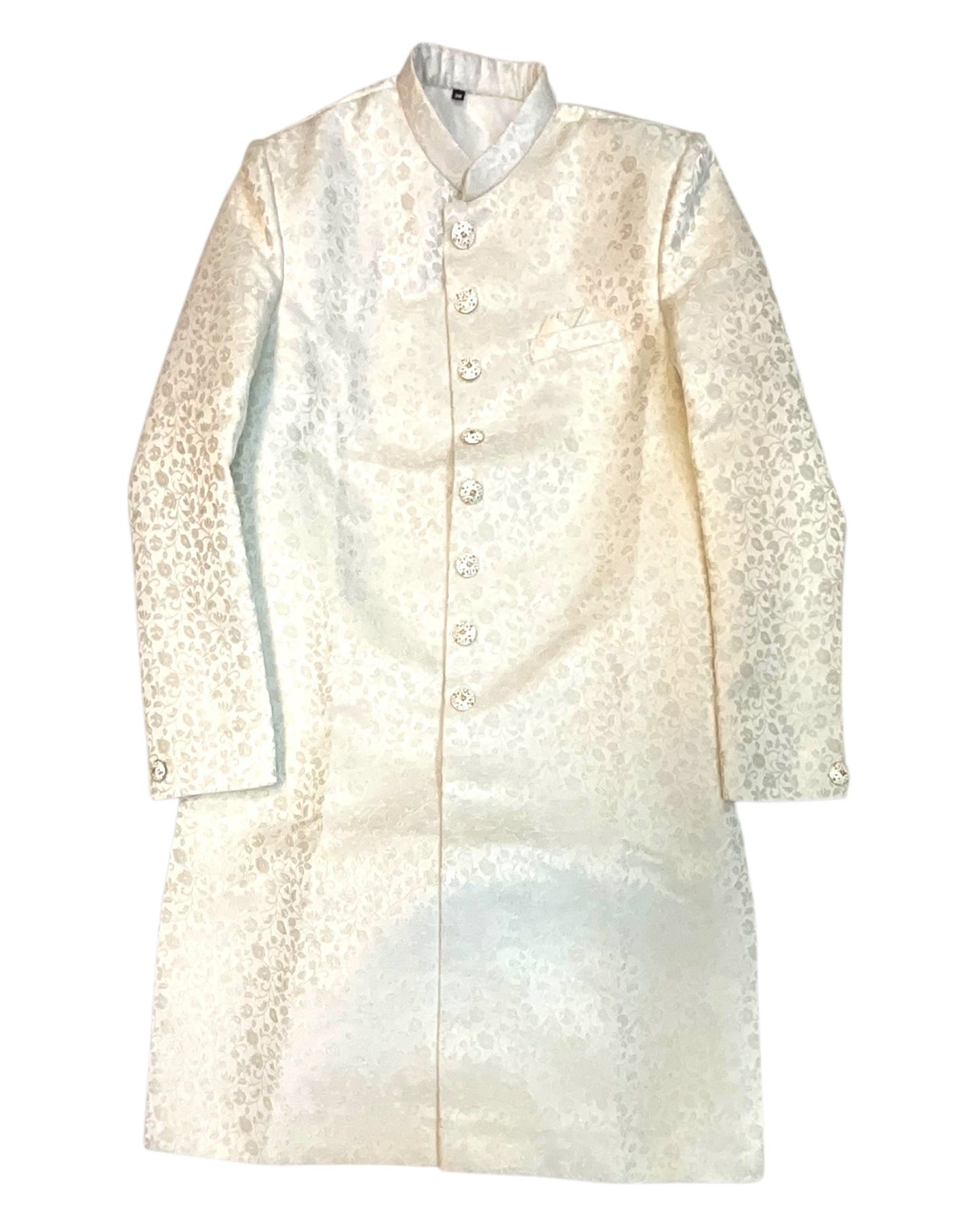 Off White / Cream - Classic Self Brocade Sherwani with Fancy Buttons - VNS-SHR16 10TA25
