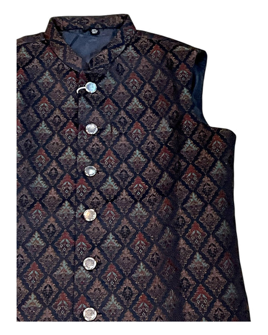 Navy Blue with Contrast Thread Brocade - Premium Mens Waistcoat - VNS-JKT15 10KJ25