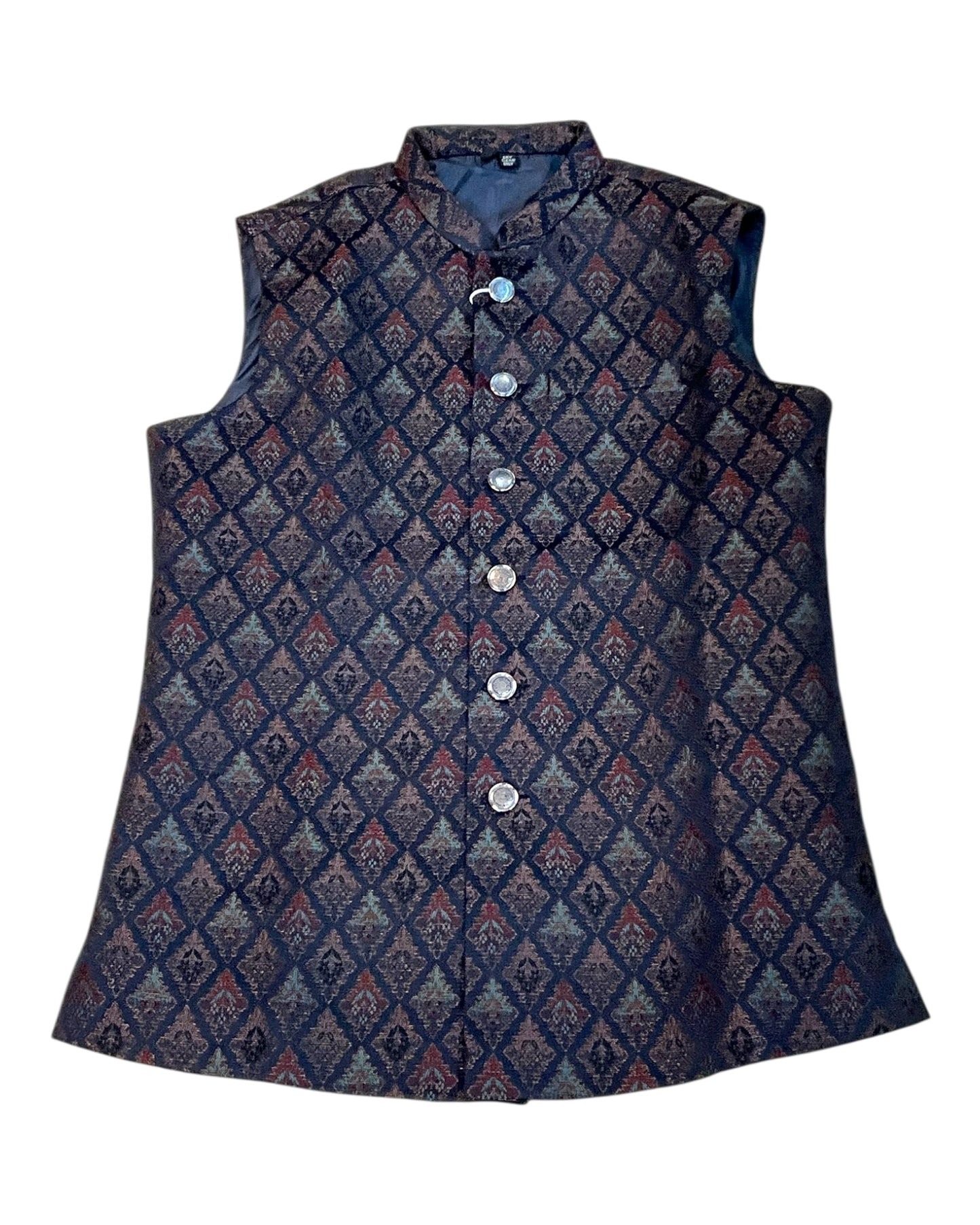 Navy Blue with Contrast Thread Brocade - Premium Mens Waistcoat - VNS-JKT15 10KJ25