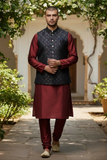 Navy Blue with Contrast Thread Brocade - Premium Mens Waistcoat - VNS-JKT15 10KJ25