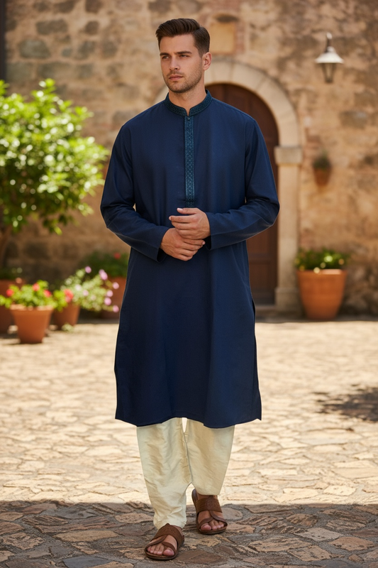 Navy Blue - Quality Mens Indian Kurta set - UK Stock - Weddings / Walimas , Sangeet, Diwali, Eid, Mehndi / Henna - NAD25716 KP