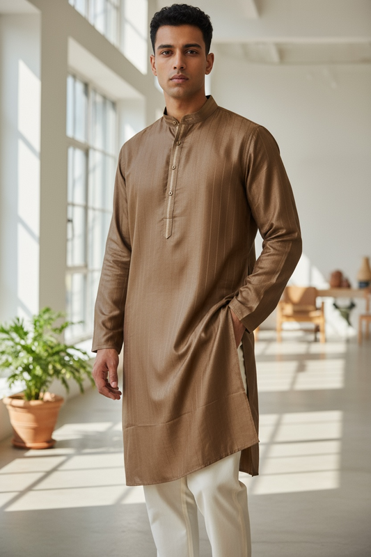 Rose Gold / Light Brown - Fantastic Mens Indian Kurta set - UK Stock - Weddings / Walimas , Sangeet, Diwali, Eid, Mehndi / Henna - NAD25701 KA