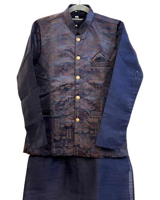 Navy Blue - Mens Indian Kurta set with Brocade Waistcoat - UK Stock - Weddings / Walimas , Sangeet, Diwali, Eid, Mehndi / Henna - JSS2601 11KT26