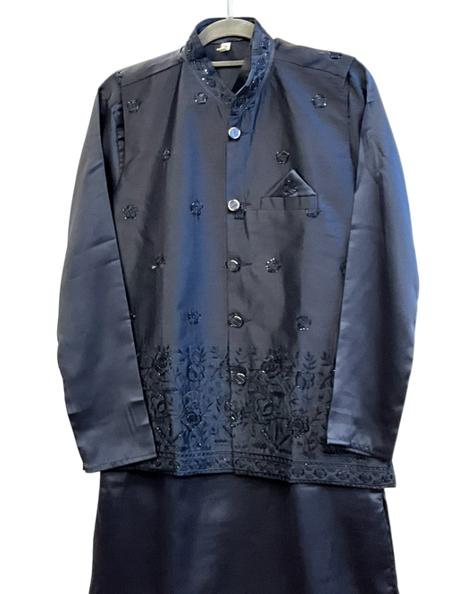 Navy Blue - Mens Indian Kurta set with Emroidered Waistcoat - UK Stock - Weddings / Walimas , Sangeet, Diwali, Eid, Mehndi / Henna - JSS2606 11KT26