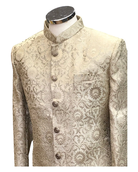 Antique Dark Gold - Classic Self Brocade Sherwani with Antique Buttons - BS786 JP 0924 - Prachy Creations
