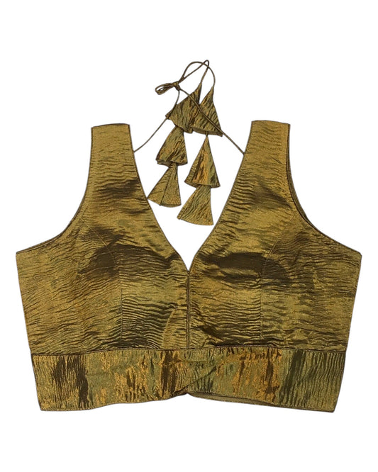 Antique Gold - Crushed Tissue Saree / Lehenga Blouse - With Cups - Margin to loosen - UK Stock - AF2341 C 1224 - Prachy Creations