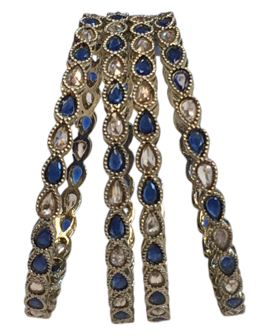 Antique Gold Finish Navy Blue Reverse Stone Bangles (Set of 4) - Mix N Match - NBA2401Jp - Prachy Creations