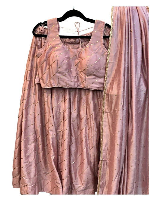 Baby Pink - Dupion Silk Lehenga Set - Garba / Dandia , Mehndi / Sangeet / Weddings - Size UK 12 (38" Bust) Adjustable to Size 14 - UK Stock - 24h Dispatch - AF2506 09TY25 - Prachy Creations