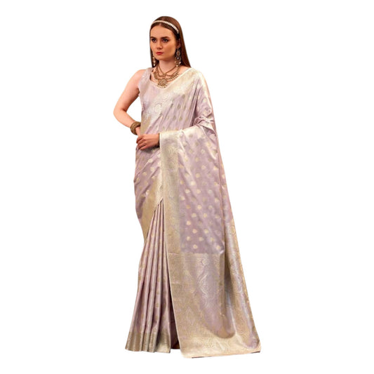 Baby Pink - Handloom -Silky Banarasi Saree with Blouse Piece - SHEGOL277 10KH25 - Prachy Creations