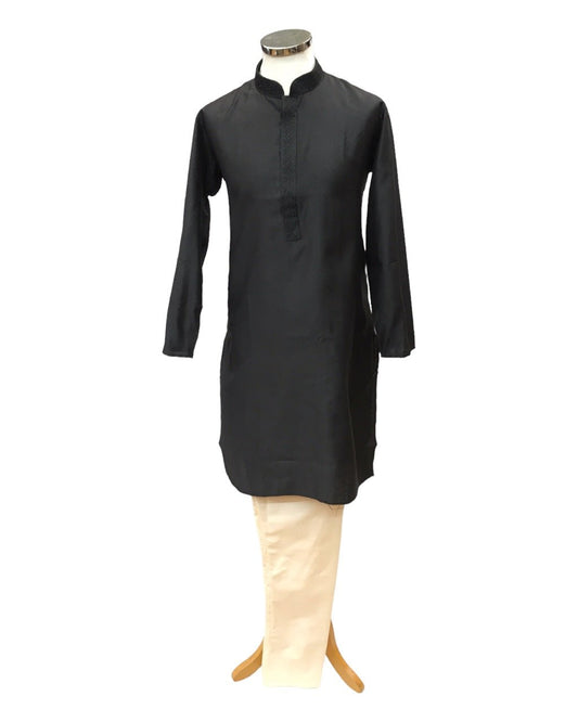 Black - Cotton Silky Self Brocade Mens Kurta Set - Sangeet Mehendi Haldi - KCS1003 KK 1123 - Prachy Creations
