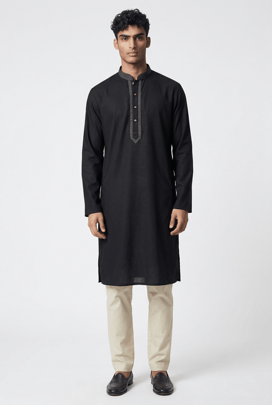 Black - Fantastic Mens Indian Kurta set - Weddings / Walimas , Sangeet, Eid, Mehndi / Henna - NAD2502 01KP25 - Prachy Creations
