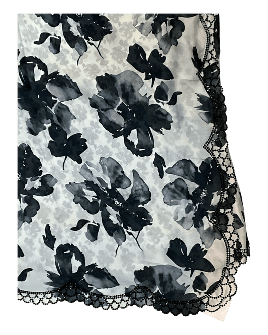 Black Floral - Classic Satin Crepe Saree with Stone Work and Blouse Piece - UK stock - 24hr Dispatch - RS2515 VJ - Prachy Creations