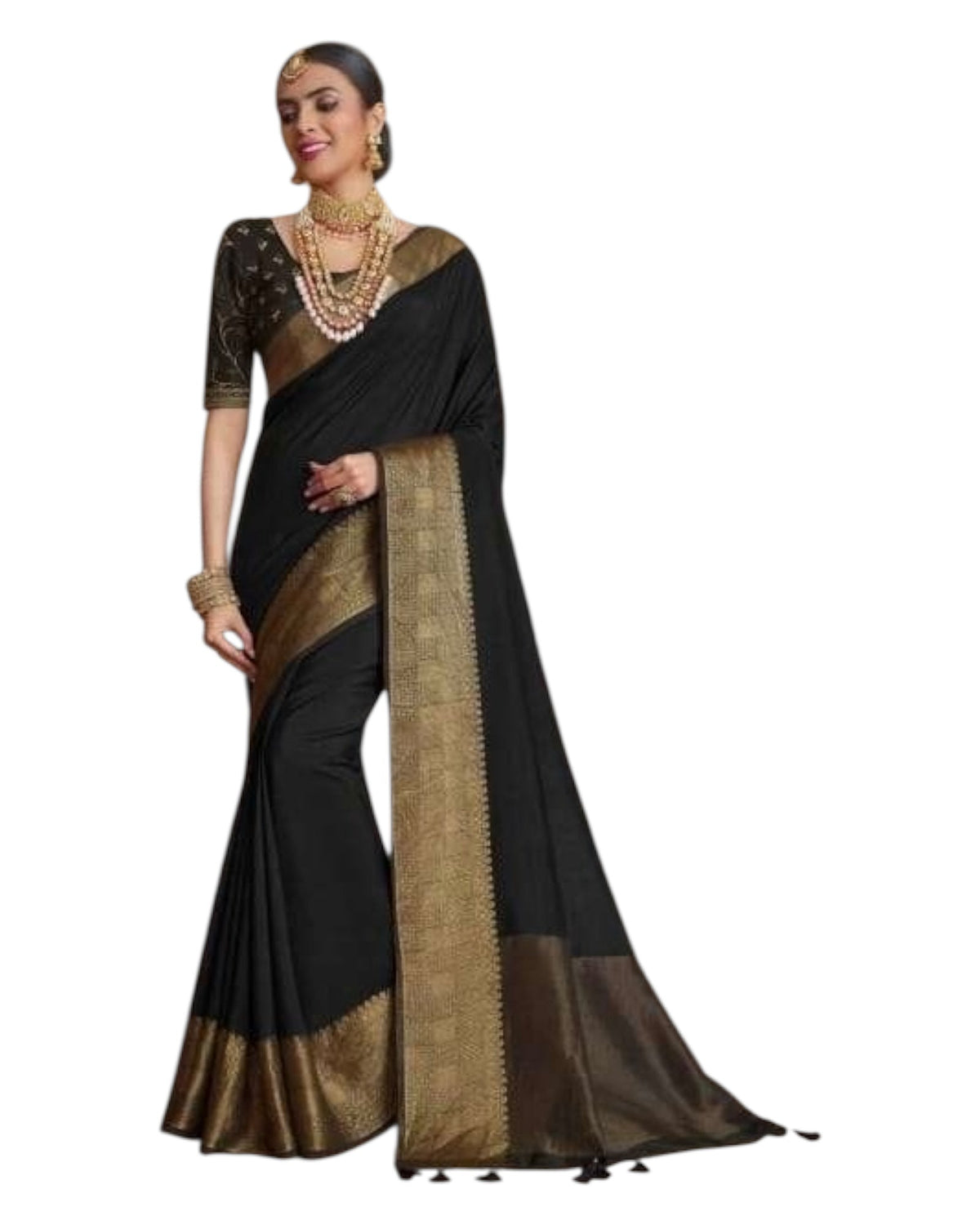 Black - Handloom - Banarasi Crepe Saree with Blouse Piece - JOHJAN47009 10VY25 - Prachy Creations