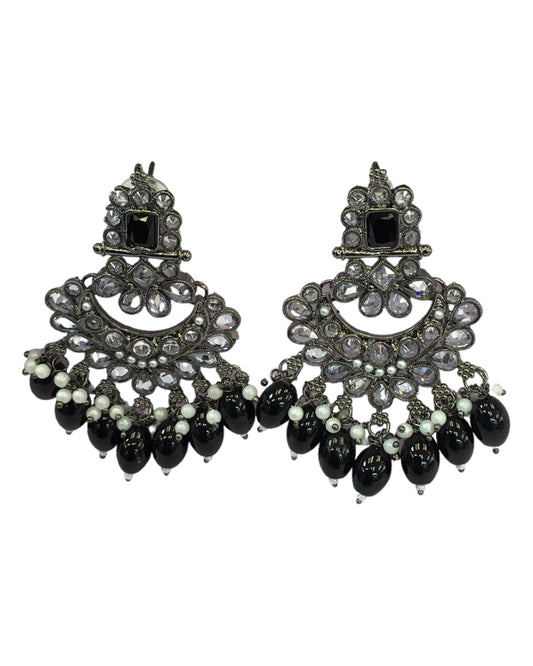 Black - Large - Antique Finish Traditional Earrings - Bollywood - Weddings - LAV1336 J 0724 - Prachy Creations