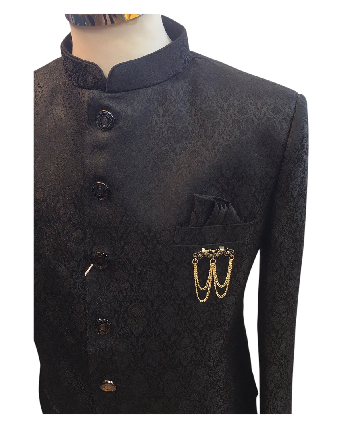 Black - PREMIUM Slim Fit Mens Self Brocade BandhGala / Prince / Chinese Collar Jacket - Fantastic Fit - CS2501 01TA25 - Prachy Creations