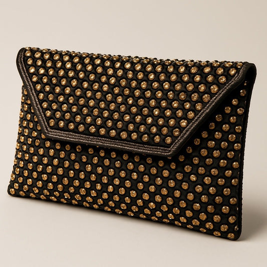 Black - Rich Hand Embroidered Clutch Bag / Handbag - AKB235 05KP25 - Prachy Creations