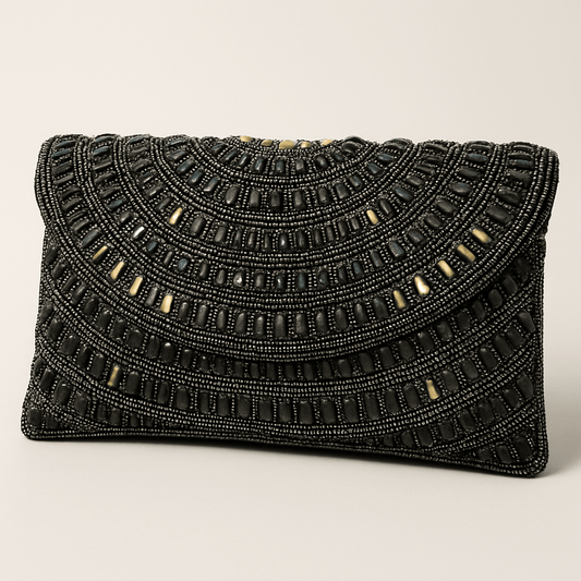 Black - Rich Hand Embroidered Clutch Bag / Handbag -Bollywood / Weddings - AKB238 05KP25 - Prachy Creations
