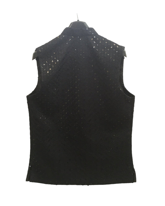 Black - Rich Lucknowi Sequins Mens Waistcoat - Bollywood - KCS4009 VY 0324 - Prachy Creations