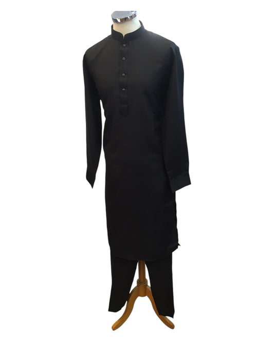 Black - Rich Material Mens Indian Kurta set - Pair with a waistcoat or wear under Sherwanis - Weddings / Walimas , Sangeet, Mehndi / Henna , Eid / Diwali - BS2503 01VK25 - Prachy Creations