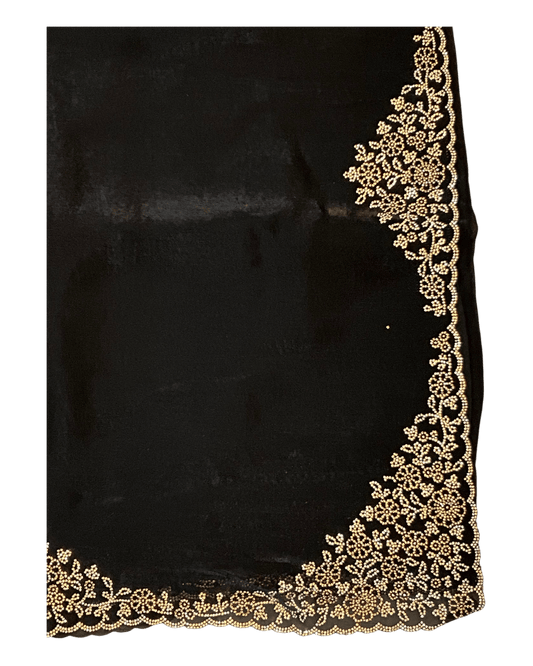 Black - Rich Saree with Stone Work Border and Blouse Piece - UK stock - 24hr Dispatch - RS2511 TA - Prachy Creations