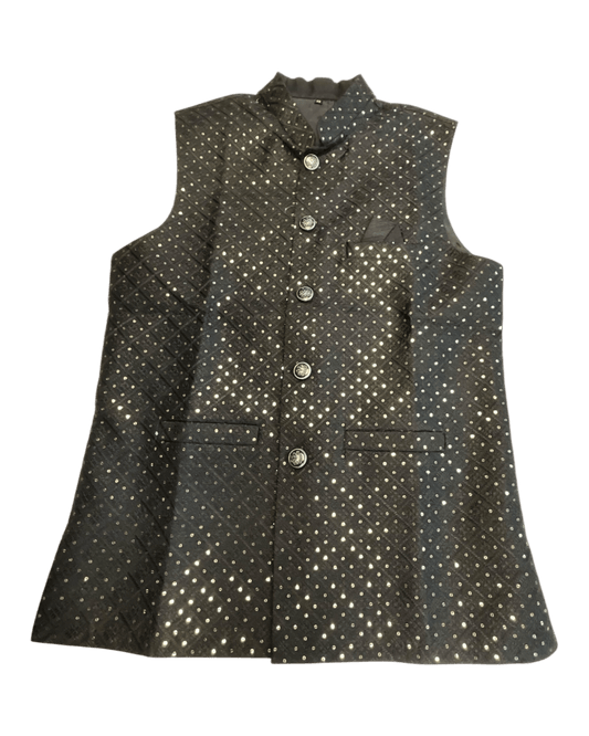 Black - Sequins All Over Embroidered - Mens Indian Waistcoat - UK Stock - 24 hr Dispatch - KCS4785 03KR26 - Prachy Creations