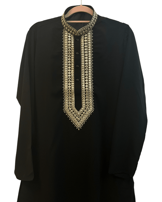 Black - Soft Cotton Silky Mens Kurta Set with Rich Embroidery- Sangeet Mehendi Haldi - KCS2002 06VY26 - Prachy Creations