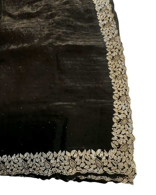 Black - Soft Crepe - Stone Work Saree with Blouse Piece - UK stock - 24hr Dispatch - RS2540 TV - Prachy Creations