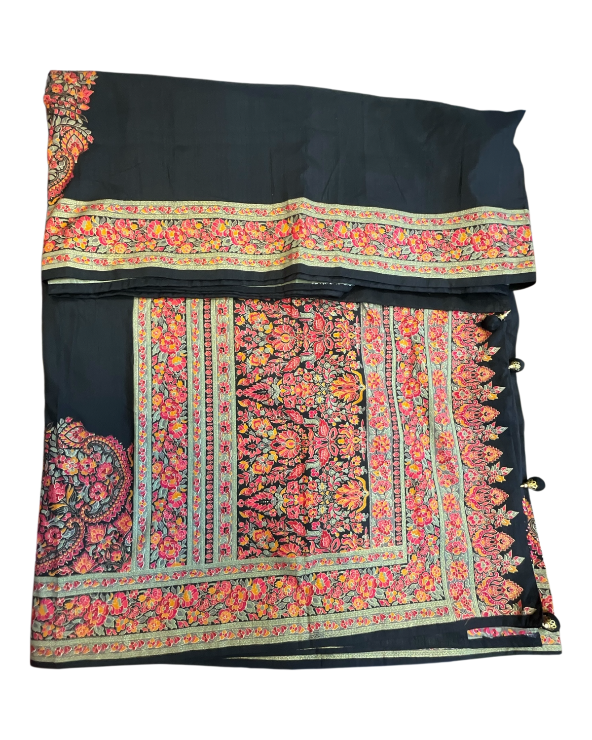 Black - Traditional Block Printed Dupion Silky Saree with Blouse Piece - UK Stock - 2/3 days Delivery 12KC25 K913 - Prachy Creations