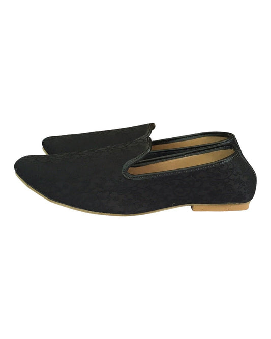 Black - Very comfortable Self Woven Loafer style Mojri - Indian Mens shoes - Mojari, Khossay - YD2305 C - Prachy Creations