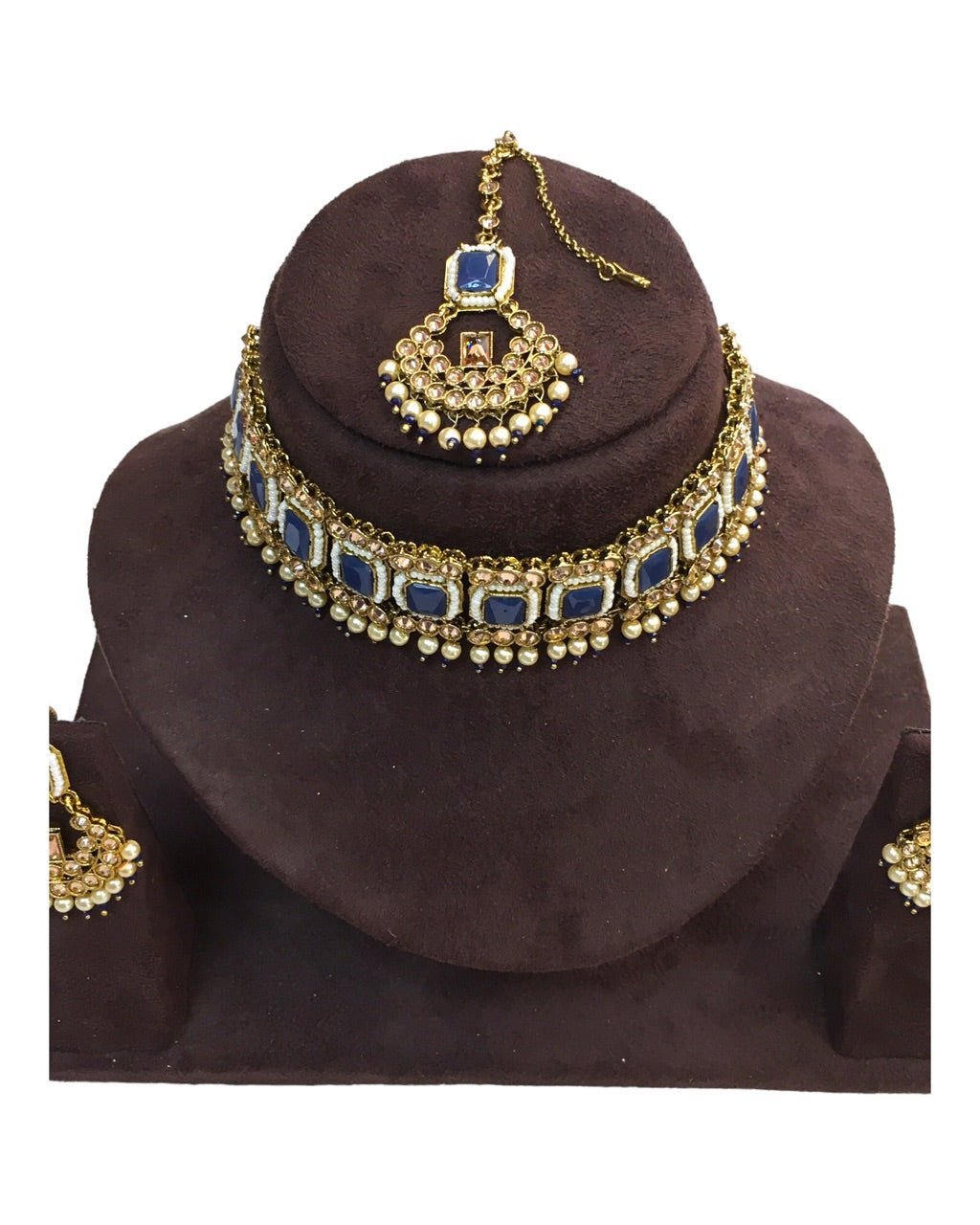 Blue - Antique Gold Finish Choker Necklace set - Bollywood - Weddings - MNA756 KY 0523 - Prachy Creations