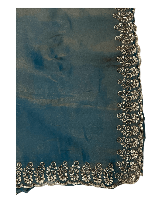 Blue - Rich Saree with Stone Work and Blouse Piece - UK stock - 24hr Dispatch - RS2516 TH - Prachy Creations