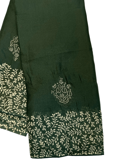 Bottle Green - Chiffon Printed Saree with Blouse Piece - UK stock - 24hr Dispatch - LTF102 07KT26 - Prachy Creations