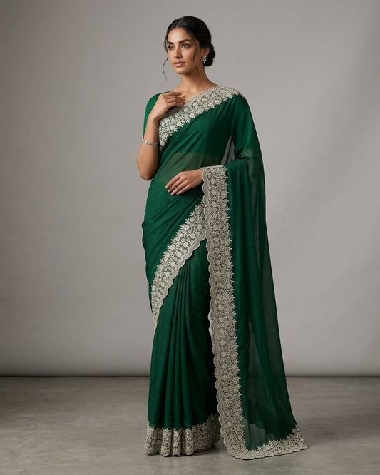 Bottle Green - Fancy Party Saree with Blouse Piece - UK stock - 24hr Dispatch - SP2604 KC - Prachy Creations