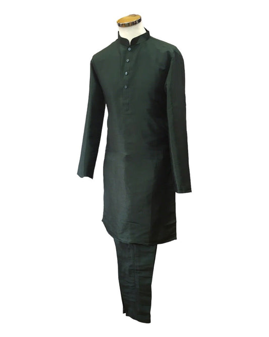 Bottle Green - Mens Plain Silky Kurta Set with matching smart trousers - Great with Waistcoats YD2320 KJ 0623 - Prachy Creations