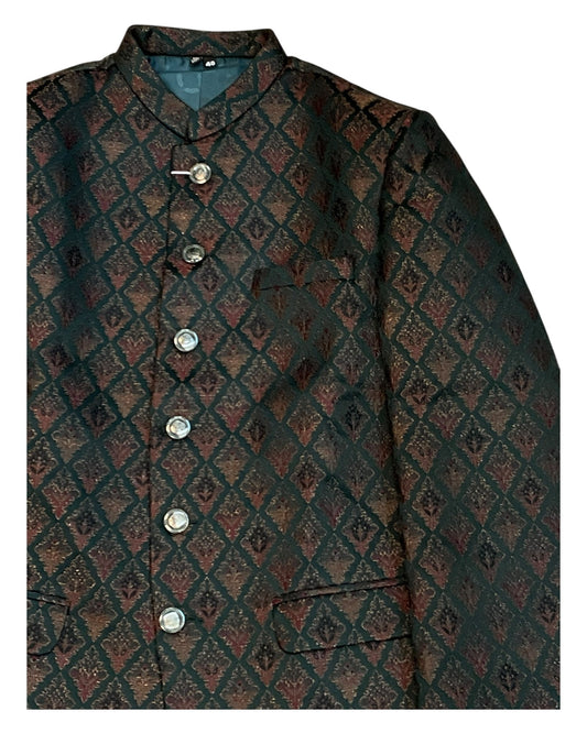 Bottle Green - PREMIUM Slim Fit Mens Contrast Brocade BandhGala / Prince / Chinese Collar Jacket - Fantastic Fit - VNS-JOD13 10TY25 - Prachy Creations