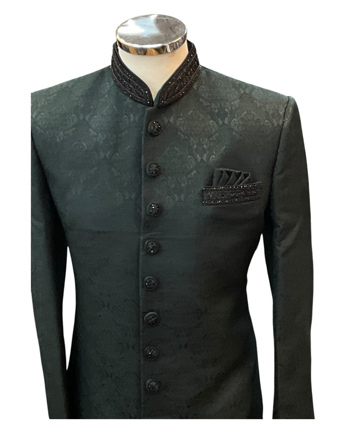 Bottle Green - Rich Banarasi Stone Work Sherwani with Black Embroidery - BS992 08RP25 - Prachy Creations