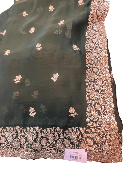 Bottle Green - Saree with Thread / Stone Work and Blouse Piece - UK stock - 24hr Dispatch - SP2617 VK - Prachy Creations