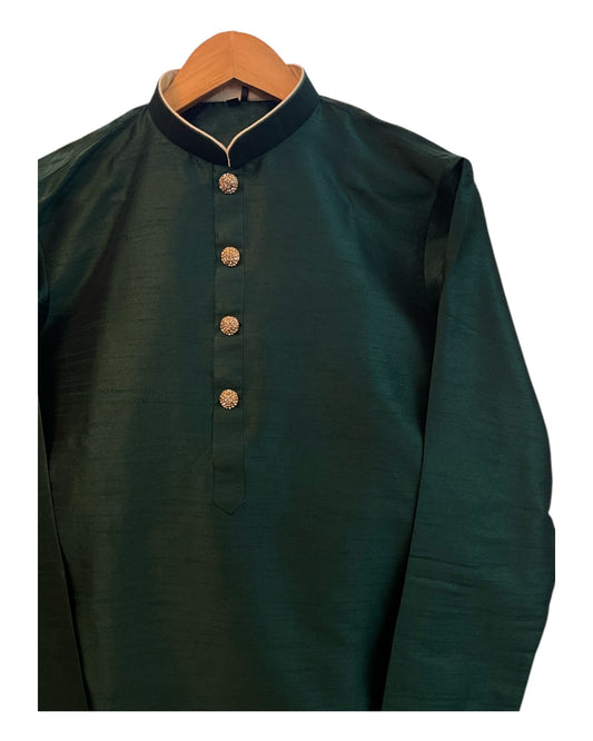 Bottle Green - Silky Mens Indian Kurta set - UK Stock - Ideal to Pair with a Waistcoat - VEE1095 KJ - Prachy Creations