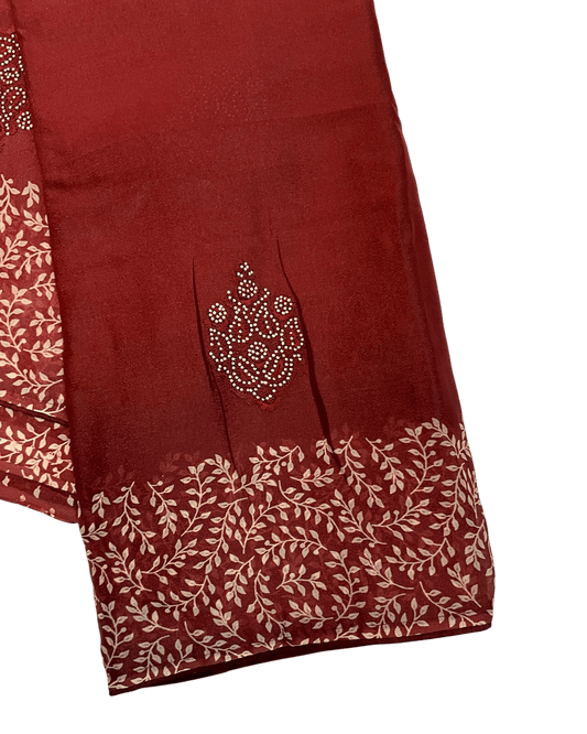 Brick Red / Rust - Chiffon Printed Saree with Blouse Piece - UK stock - 24hr Dispatch - LTF101 07KT26 - Prachy Creations