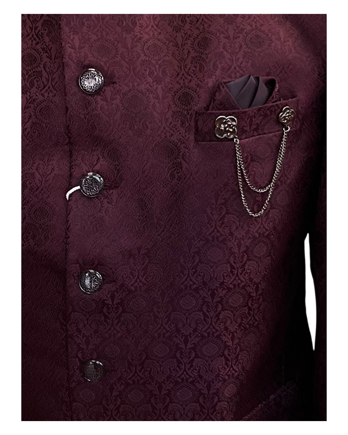 Bright Wine / Maroon - PREMIUM Slim Fit Mens Self Brocade BandhGala / Prince / Chinese Collar Jacket - Fantastic Fit - CS2501 08TA25 - Prachy Creations