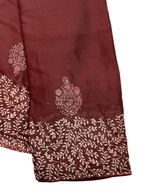 Brown - Chiffon Printed Saree with Blouse Piece - UK stock - 24hr Dispatch - LTF107 07KT26 - Prachy Creations