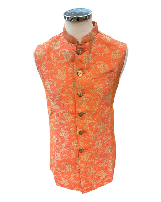 Burnt Orange - Rich Brocade - Mens Traditional Waistcoat - UK Stock - VNS-JKT01 10KK25 - Prachy Creations