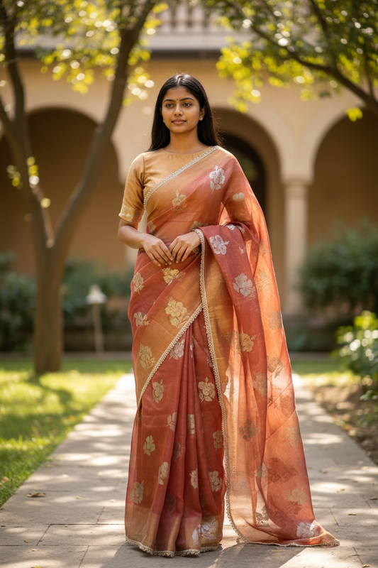 Burnt Orange / Rust - Floral Printed Blouse Piece - UK stock - 24hr Dispatch - RS2504 VP - Prachy Creations